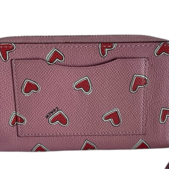 Coach Pink Heart-Patterned Women's Wristlet Wallet Clutch - Picture 6 of 10